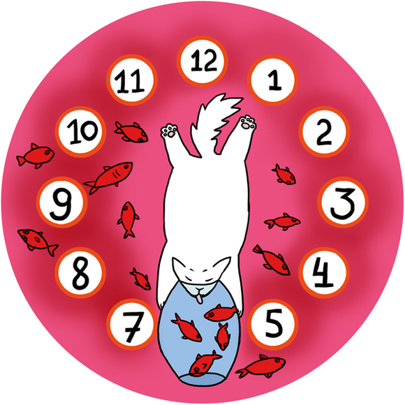 Часы на магните "Кот и аквариум"