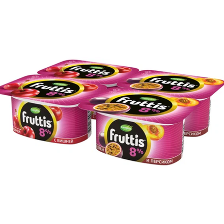 Йогурт Fruttis Вишня/Персик Маракуйя 8% 115 гр