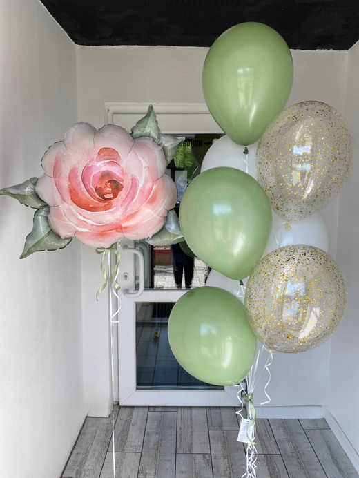 Воздушные шары роза Акварель эвкалипт/белый/золото №3391