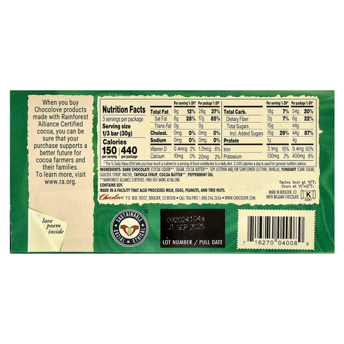 Chocolove, темный шоколад с кремовой мятной начинкой, 55% какао, 90 г (3,2 унции)