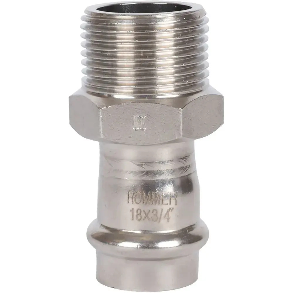 ROMMER Переходник с НР 18x3/4" из нержавеющей стали прессовой