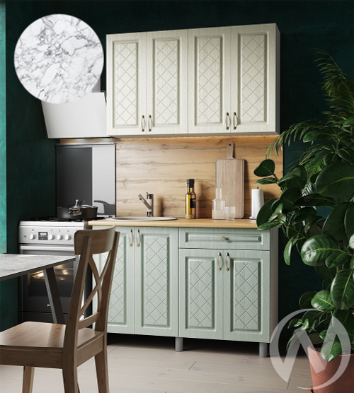 Кухня Вильма 1.2м (корпус белый/айвори; васаби) 38мм мрамор итальянский