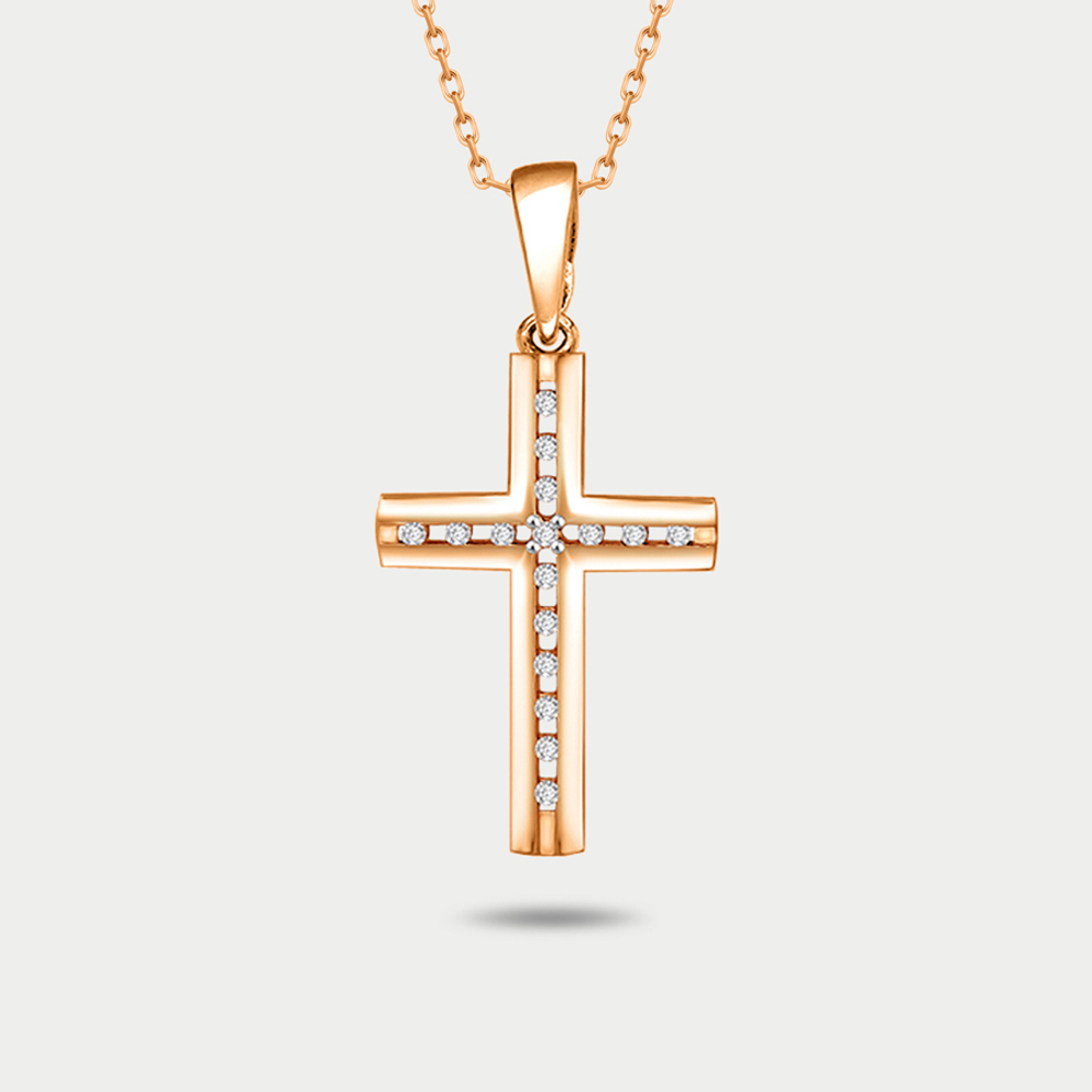 Крест женский из розового золота 585 пробы с фианитами (арт. 03-3832)