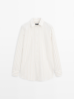 Massimo Dutti Трехцветная рубашка из струящейся ткани в полоску, белый