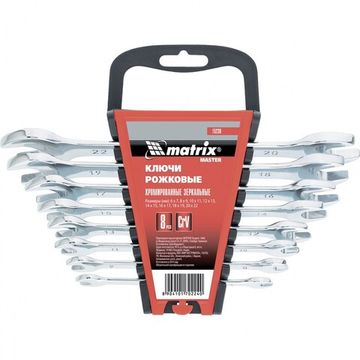 Набор ключей рожковых 8шт. (6-22мм), CrV, Elliptical, зерк. хромирование Matrix 15238