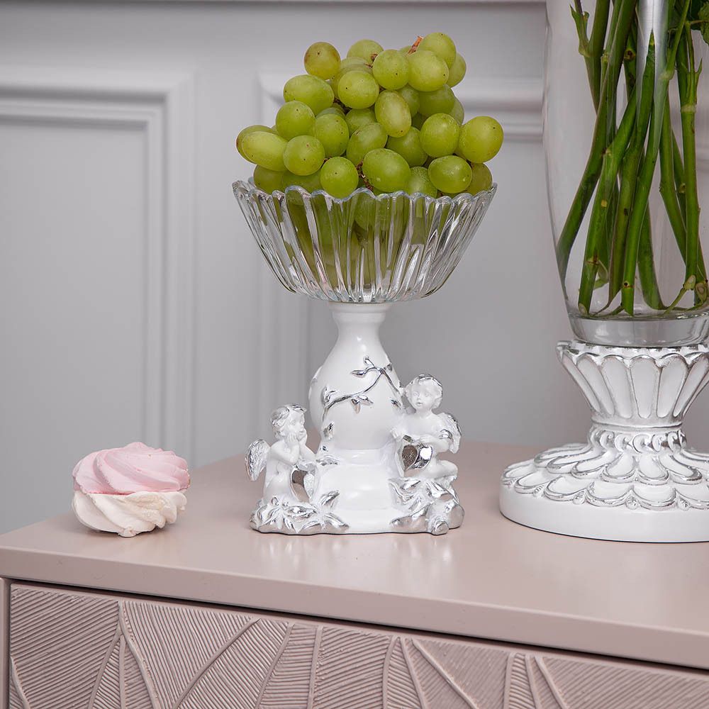 Фруктовница Мерси Белая со стеклянной чашей Аврора
