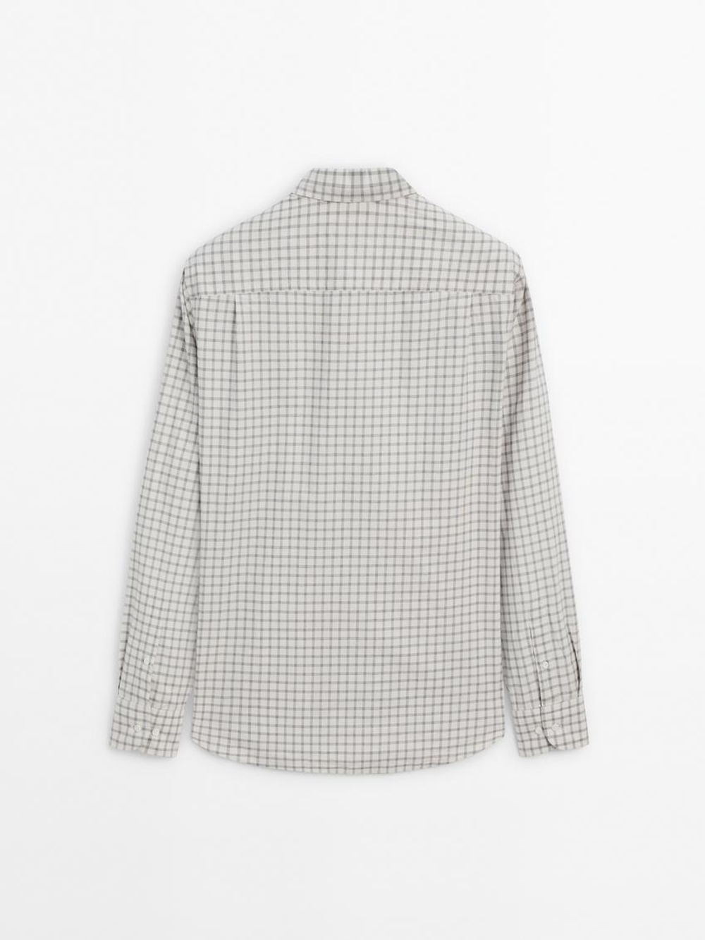 Massimo Dutti Рубашка из 100% хлопка в клетку, натуральный, кремовый