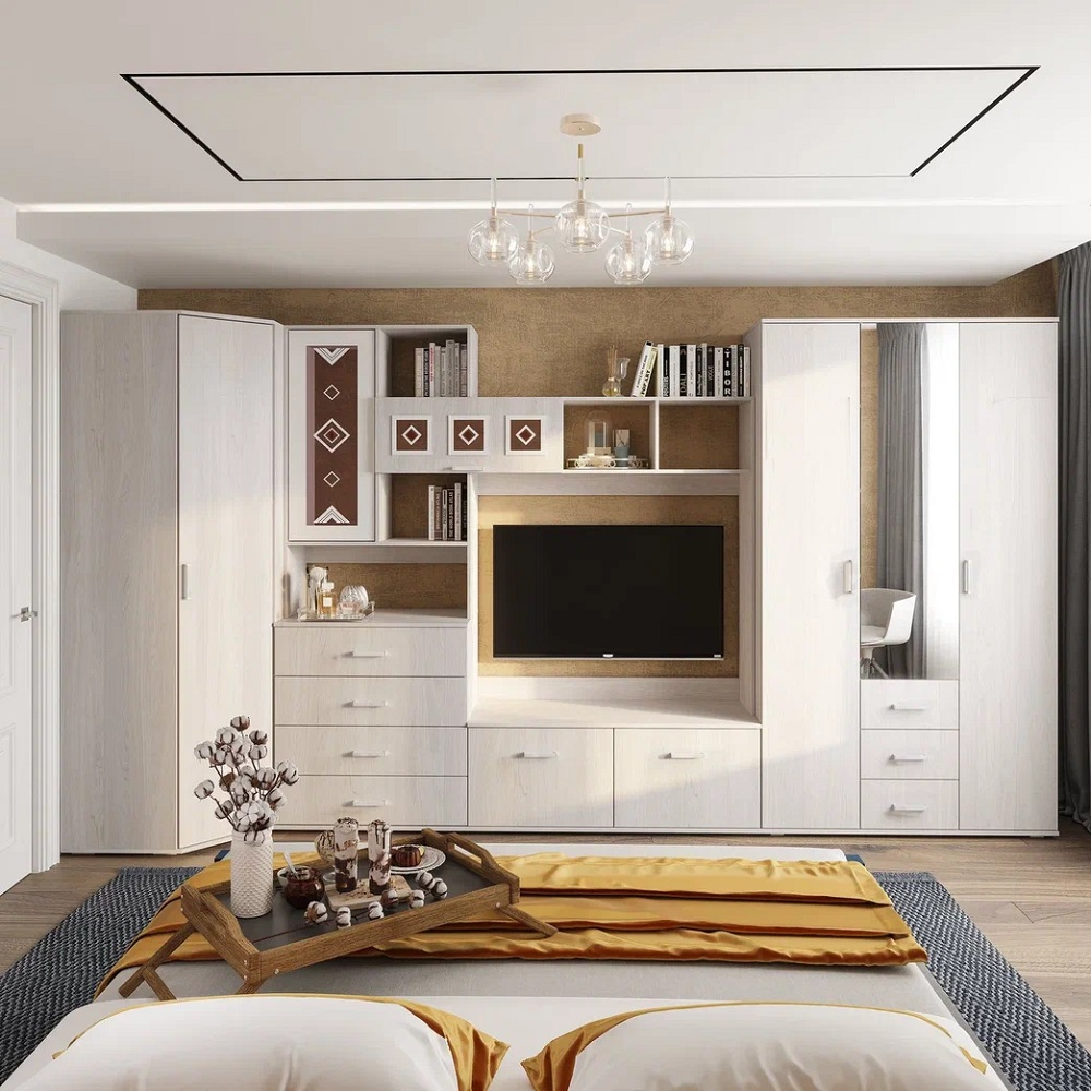 Шкаф угловой для одежды Белла, ясень белый