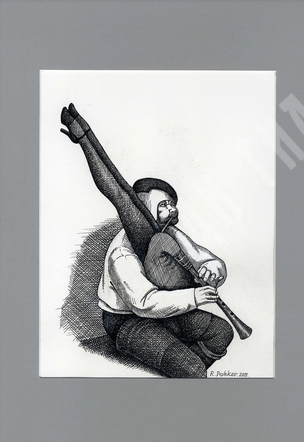 Пешков Р.В. Волынщик. Бумага, тушь, перо. Россия, 2011 г.