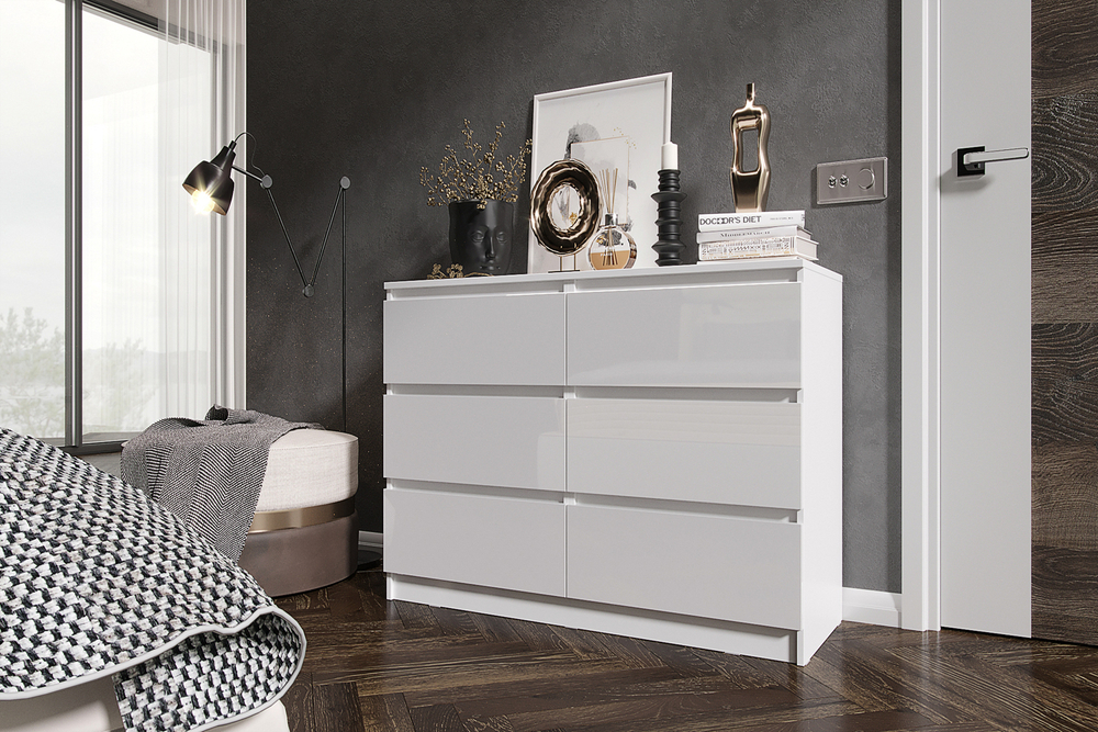 Комод Челси 1202 (6 ящиков), Белый глянец холодный, Белый
