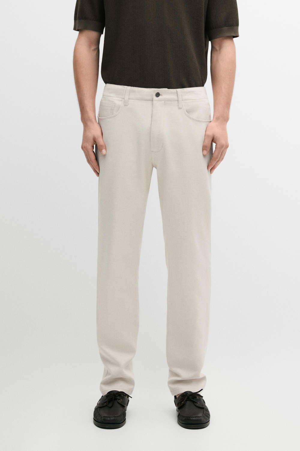 Massimo Dutti Брюки из хлопка и льна с пятью карманами, кремовый