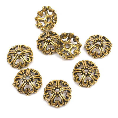 Шапочки для бусин "Сердца" 11х5 мм (10 штук), под золото