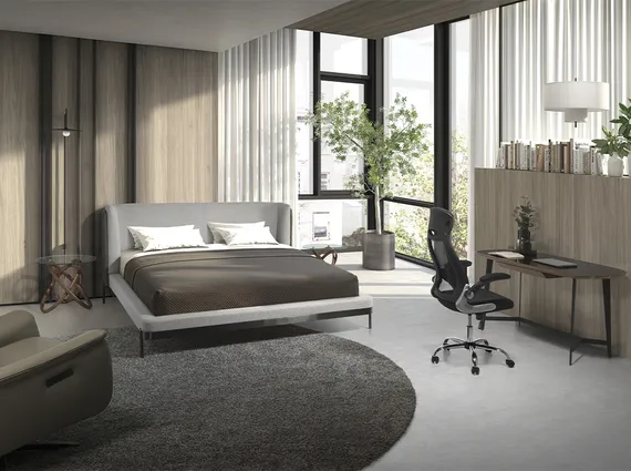 Кровать 7156/GC2123 серая ткань / кожа для матраса 180 x 200 cm.)