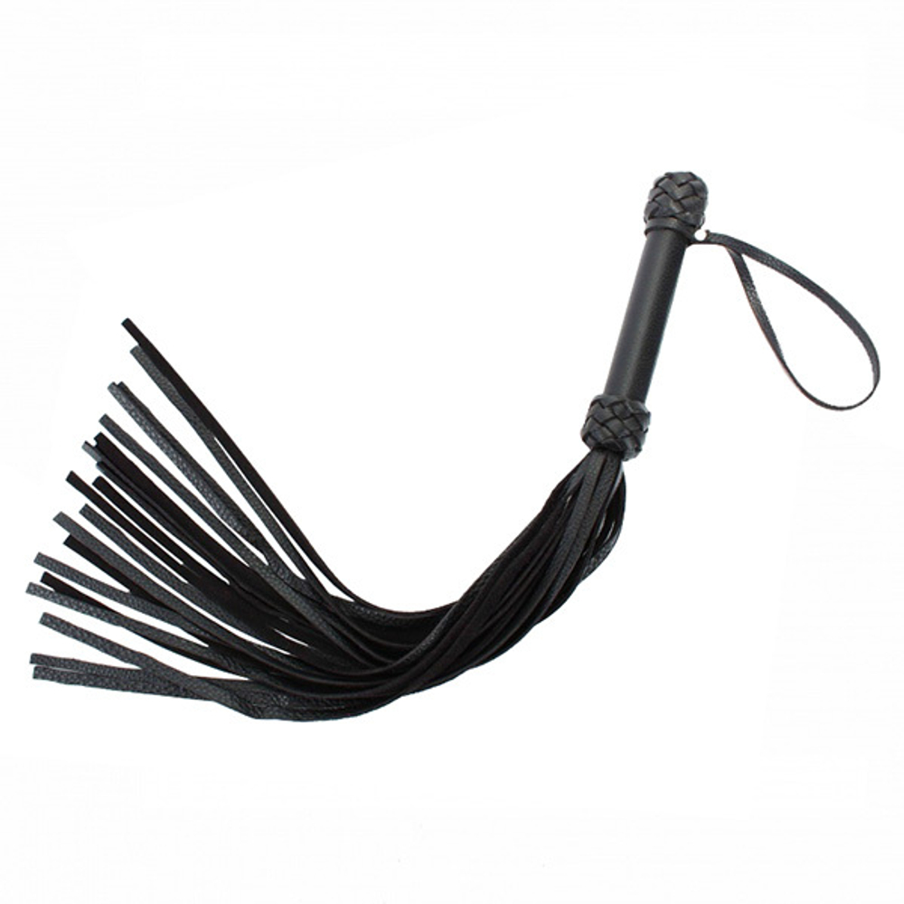 Черная кожаная плеть 60см с плетением турецкие головы БДСМ Арсенал 54029