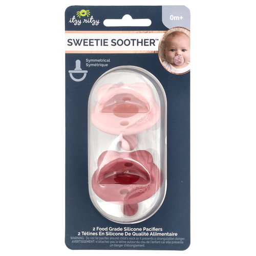 itzy ritzy, Sweetie Soother™, пустышки из пищевого силикона, для детей от 0 месяцев, дизайн «бантик», 2 пустышки