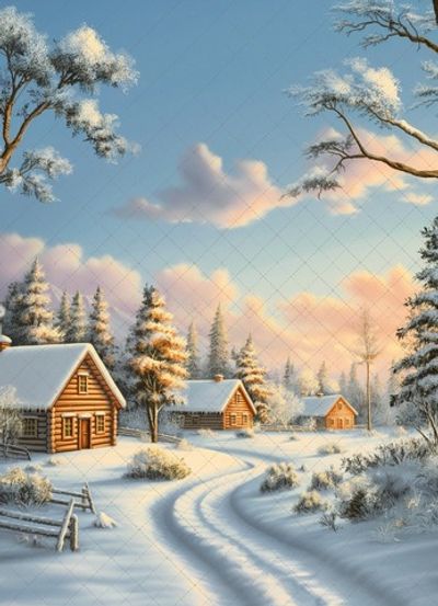 Деревня зима №1 - фон неопреновый