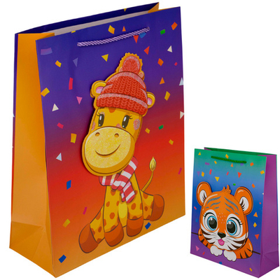 Пакет 26х10х32см 3D с блестками Звери 141V-937
