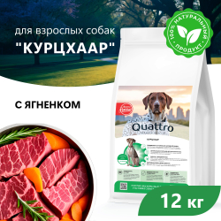 Корм сухой для взрослых собак породы Курцхаар, с ягненком, 12 кг, QUATTRO