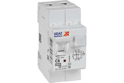 Автоматический выключатель дифференциального тока АВДТ с защитой от сверхтоков OptiDin D63-22C6-AC-У3 (2P, C6, 30mA, 4,5кА) КЭАЗ