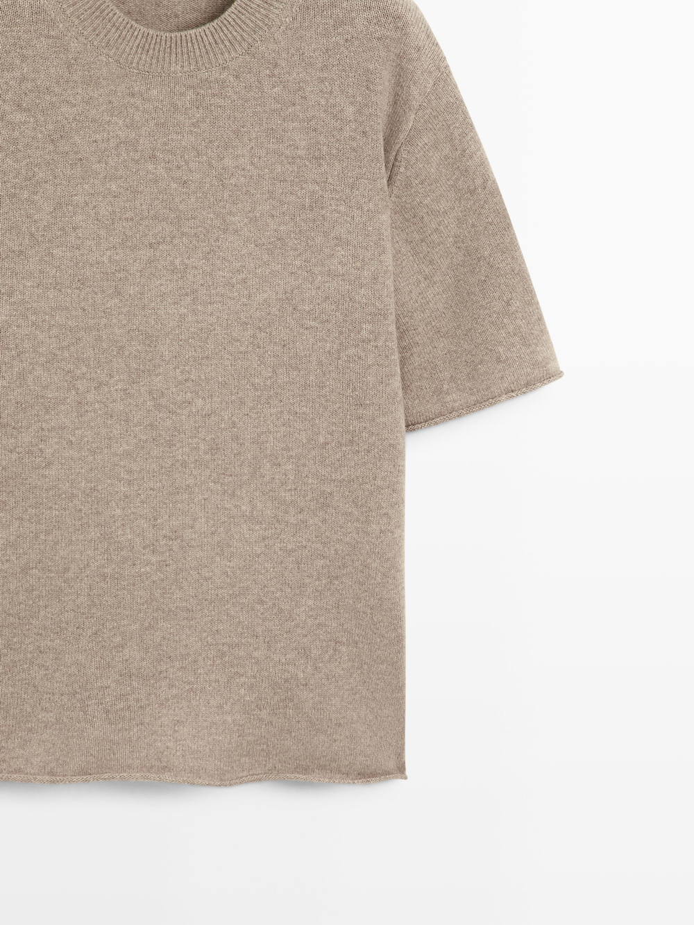 Massimo Dutti Свитер оверсайз из 100% шерсти с короткими рукавами, кротово-коричневый