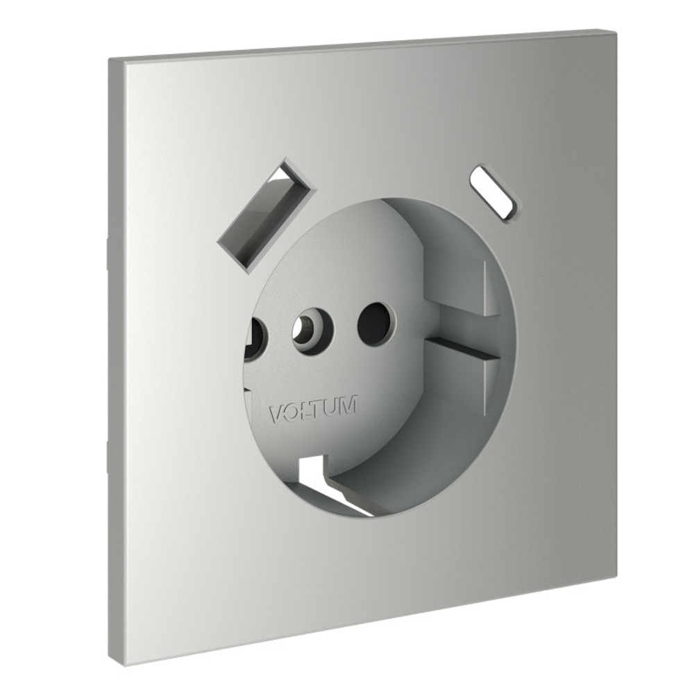 Накладка для розетки с заземлением и защитными шторками, с USB A+C, S70 (сталь)
