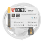 Шнур сетевой Energy Series, ПВС, 1,5 м, 2 x 1 мм, с неразборной вилкой, белый, Denzel