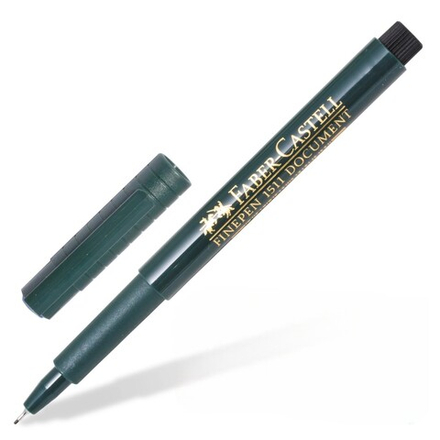 Ручка капиллярная (линер) FABER-CASTELL "Finepen 1511", 1шт, ЧЕРНАЯ, корпус темно-зеленый, линия 0,4 мм, 151199