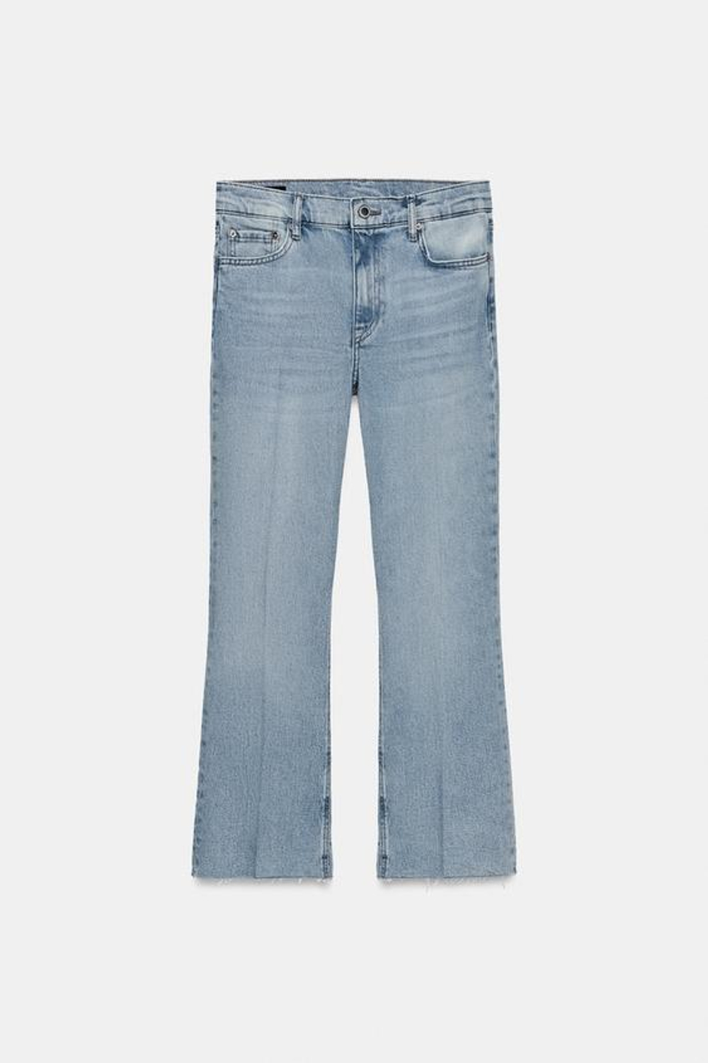 ZARA УКОРОЧЕННЫЕ ДЖИНСЫ-КЛЕШ СО СРЕДНЕЙ ПОСАДКОЙ — ZW COLLECTION, ГОЛУБОЙ