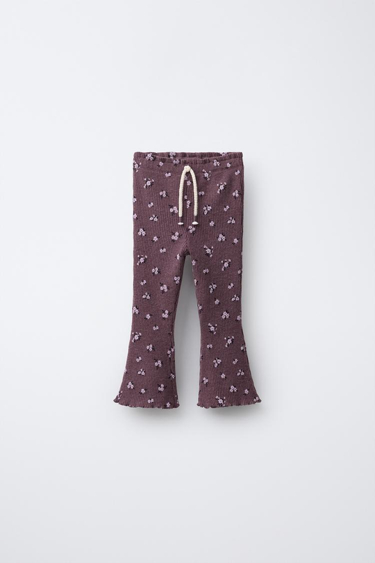 ZARA МЯГКИЕ РАСКЛЕШЕННЫЕ БРЮКИ С ПРИНТОМ, ГРАНАТОВЫЙ