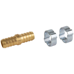 OPT-71212HH Штуцер соединительный латунный елочка-елочка 12 × 12 мм, 2 обжимных оцинкованных стальных хомута