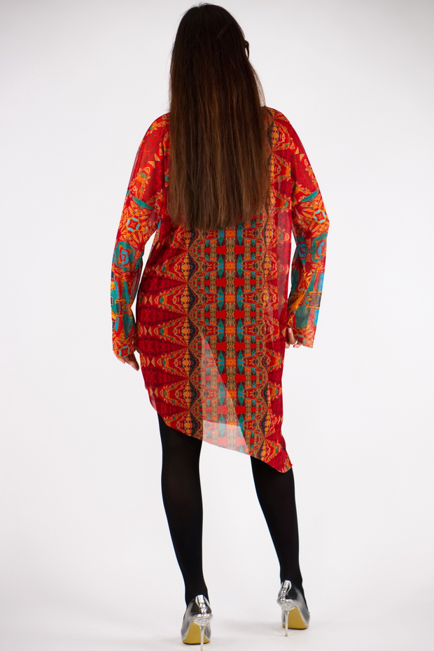 Платье-туника из сетки «Лодки» по мотивам этнической живописи австралийских аборигенов
