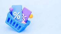 3d-купон с синей продуктовой корзинкой