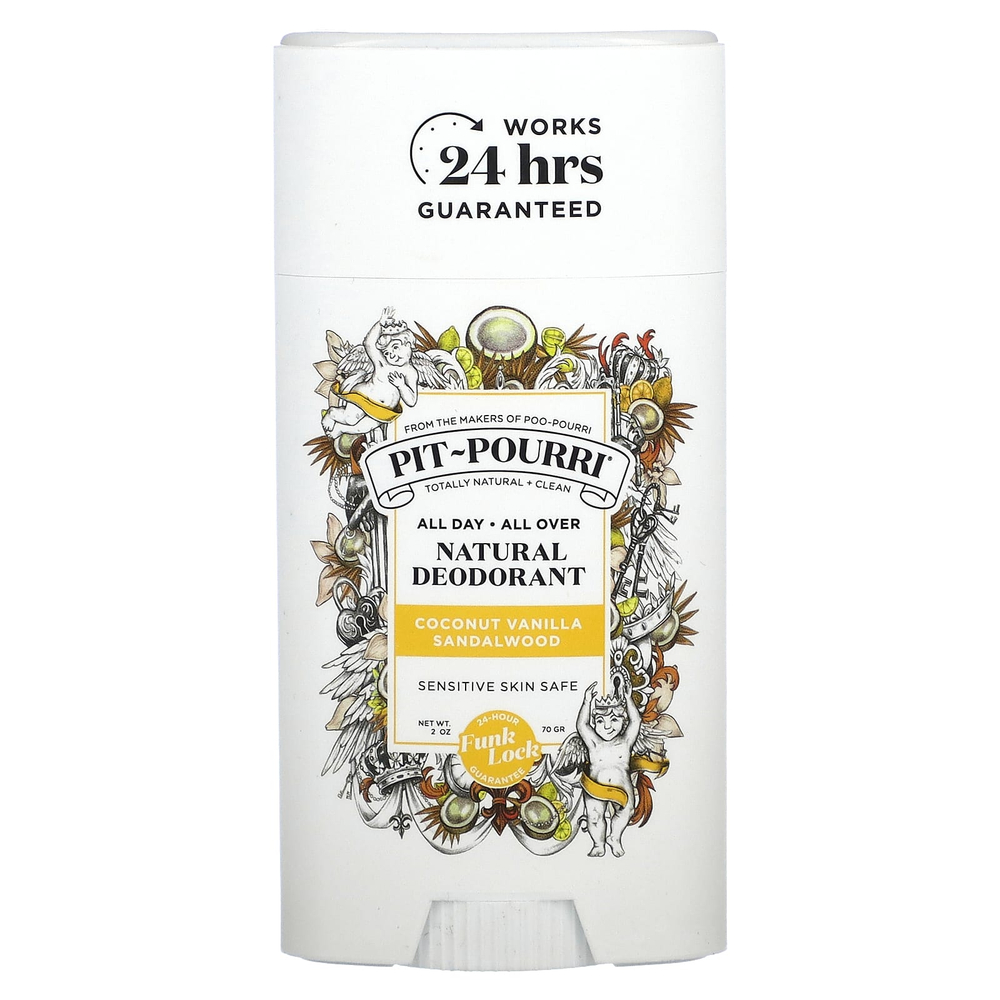 Poo-Pourri, Pit-Pourri®, натуральный дезодорант, кокос, ваниль и сандаловое дерево, 70 г (2 унции)