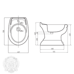 Биде напольное Migliore Milady Milady ML.MLD-25.732.D3.BR, декор бронза схема