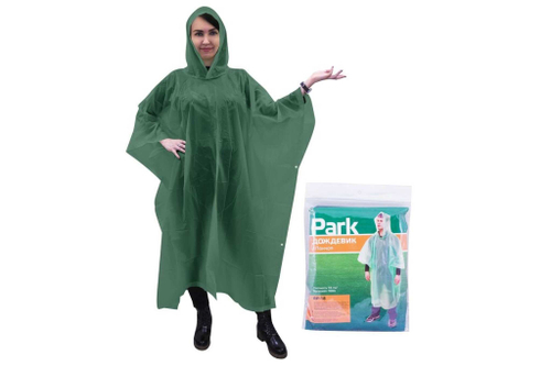 Дождевик-пончо, PEVA, 80мкм, 130x140, р-р XL, зеленый, Park RP-18, 210231