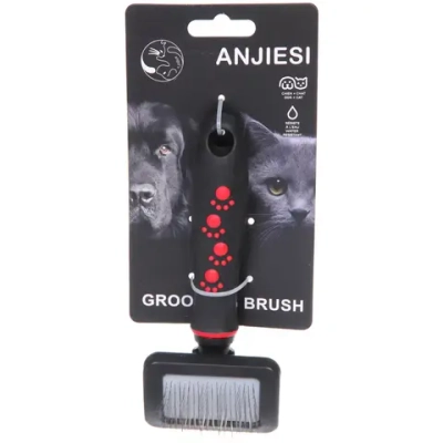 Расческа - пуходерка для животных «ПРОФФ - МОЙ БРО», прорезиненная ручка, цвет красный/черный, 7*16,5см (лейбл)