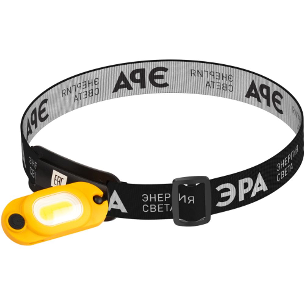 Фонарь налобный светодиодный ЭРА Рабочие Практик GA-801 аккумуляторный яркий мощный 4 режима жёлто-черный