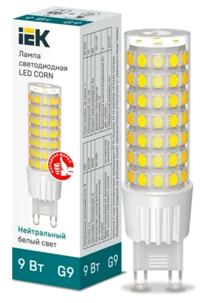Лампа светодиодная CORN капсула 9Вт 230В 4000К керамика G9 IEK