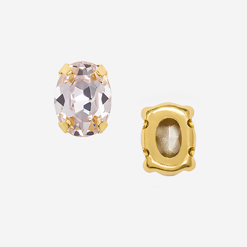 Кристалл Овал (Oval Fancy Stone) в цапах, оттенок "Светло-розовый"/"Light Rose", 8*6мм, позолота