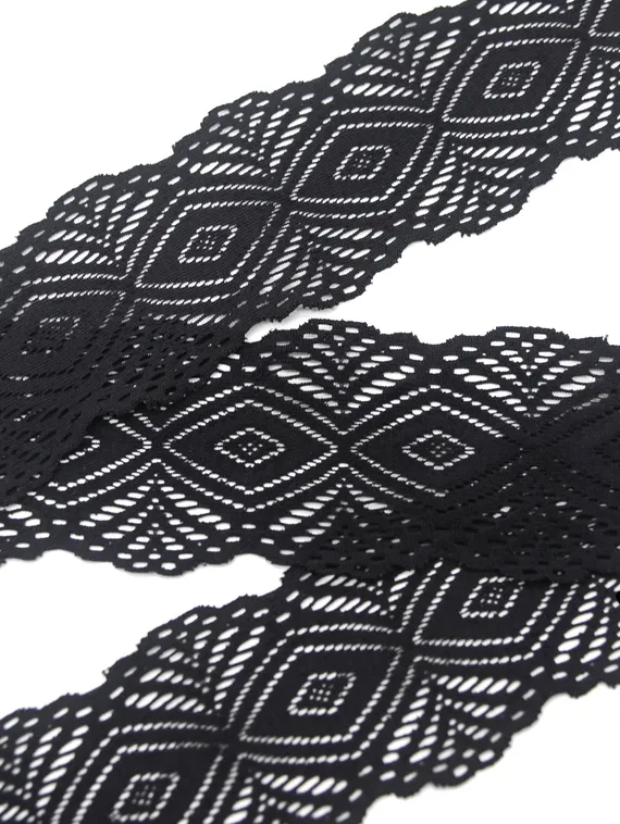 0584 Кружево узкое эластичное 6,5 см, Италия, черный 170