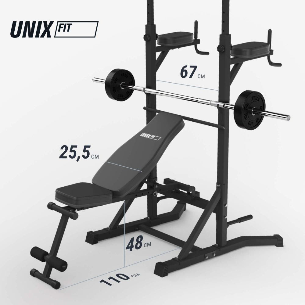 Турник-пресс-брусья со скамьей UNIX Fit POWER TOWER 150P