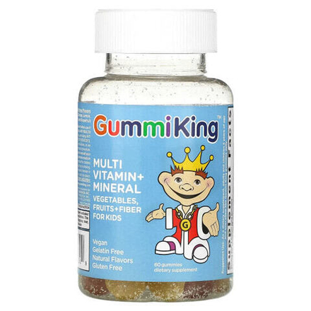 Детское здоровье GummiKing, мультивитамины и микроэлементы, овощи, фрукты и клетчатка для детей, 60 жевательных таблеток