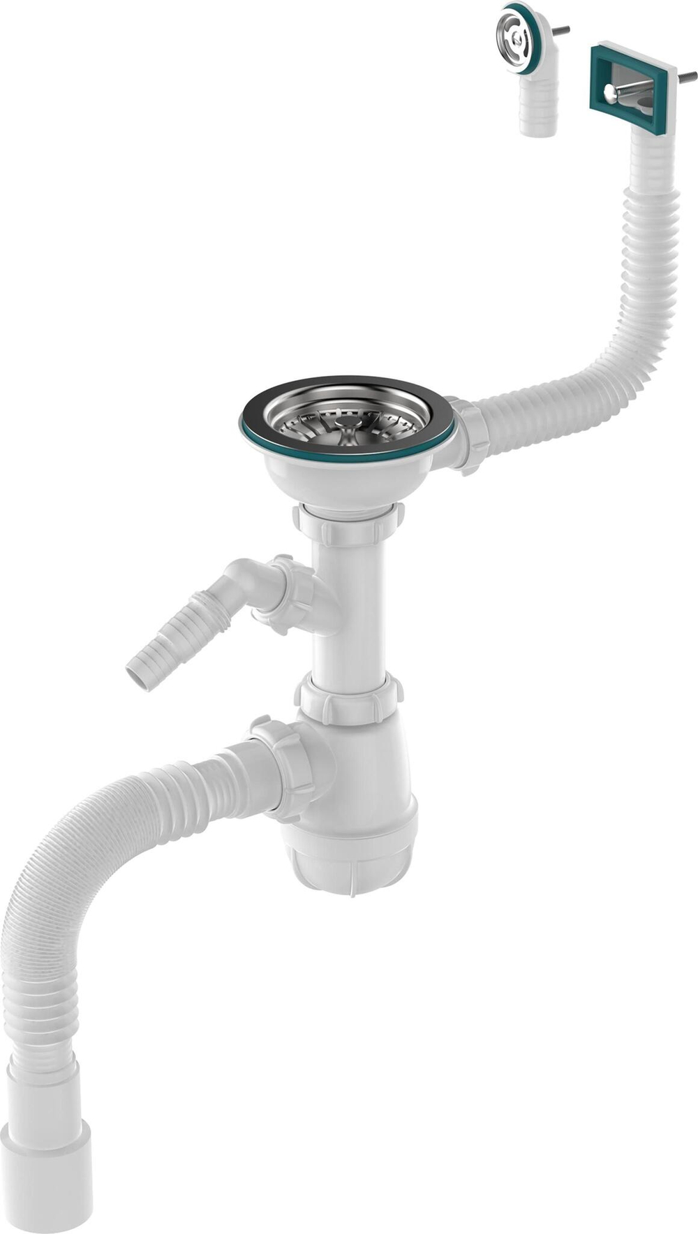 Сифон д/кухни 3,1/2" B0177 кругл., прямоуг. перел., с отводом д/стир. AQUANT