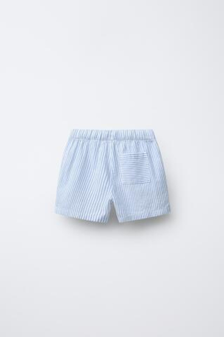 ZARA ШОРТЫ-БЕРМУДЫ В ПОЛОСКУ, ЗЕЛЕНЫЙ/ЭКРЮ