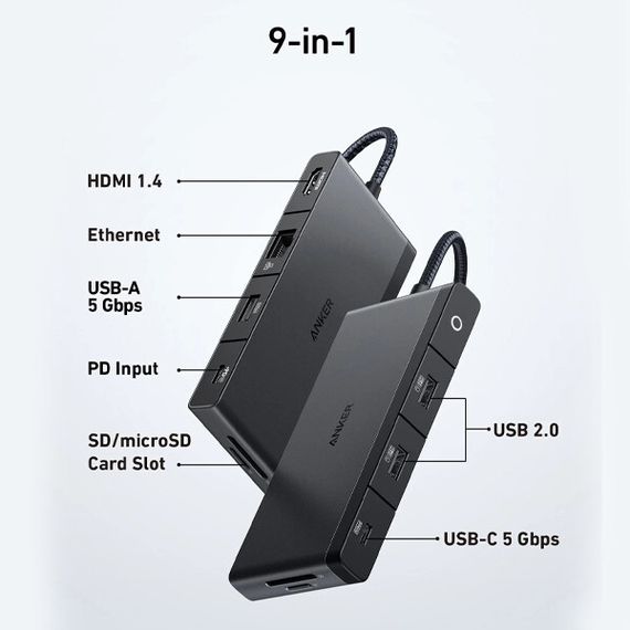 Концентратор Anker 552 USB-C Hub (9 в 1, 4K HDMI) (A8373H11) черный