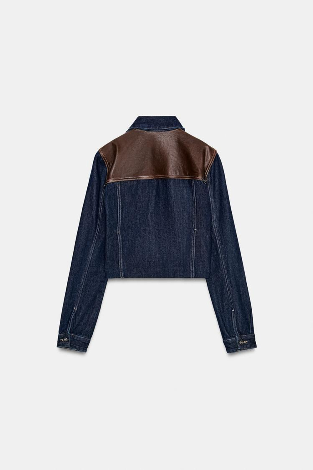 ZARA КУРТКА ИЗ ДЕНИМА И КОЖИ, ТЕМНЫЙ ИНДИГО