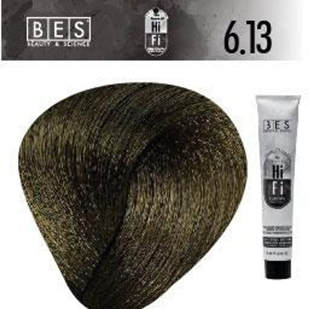 Перманентная краска для волос BES HI-FI 6.13 (темно-золотой-пепельный блонд), 100 мл