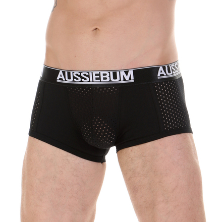 Мужские трусы боксеры черные с сетчатой вставкой AUSSIEBUM