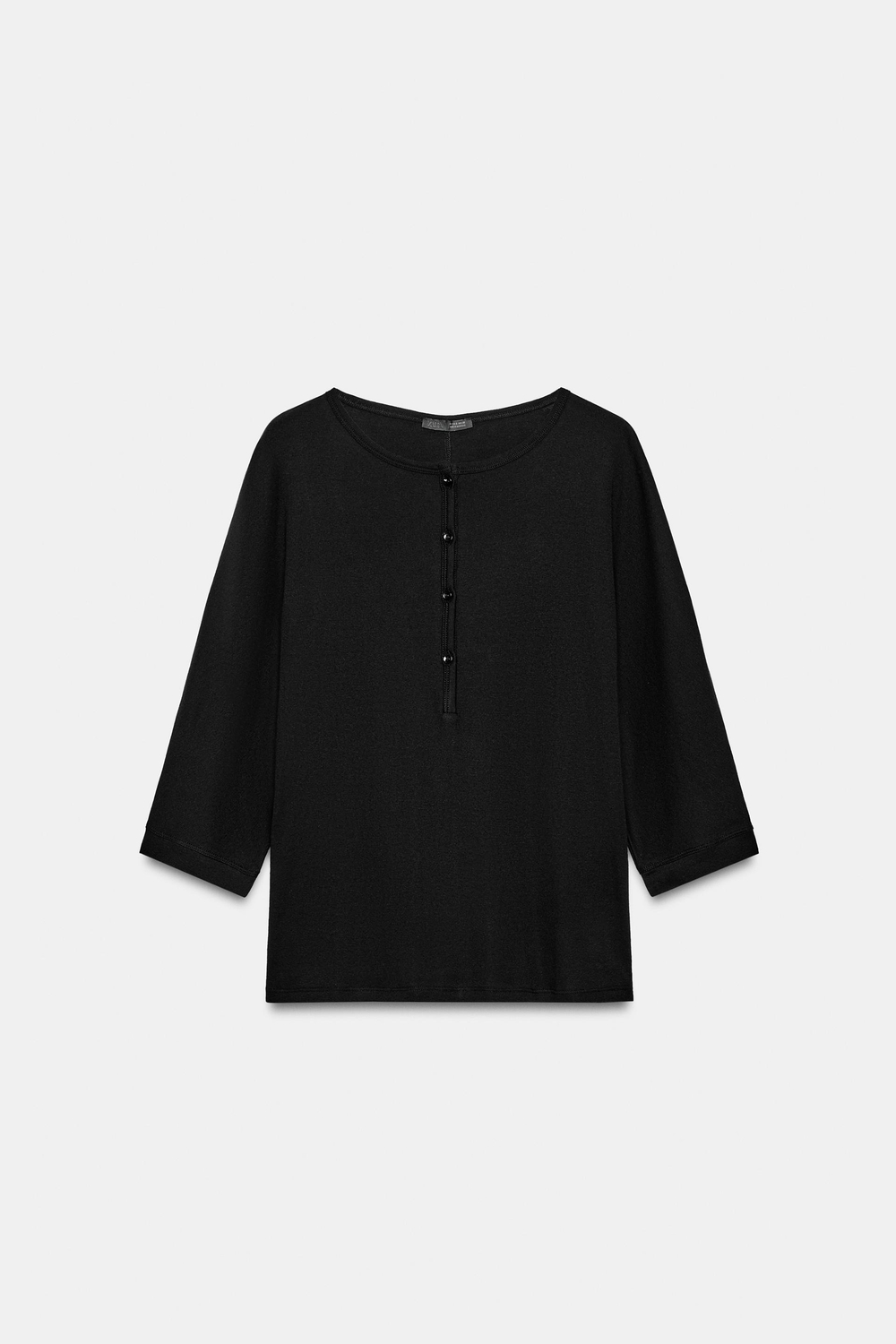 ZARA ХЛОПКОВАЯ ФУТБОЛКА С КРУГЛЫМ ВЫРЕЗОМ, ЧЕРНЫЙ