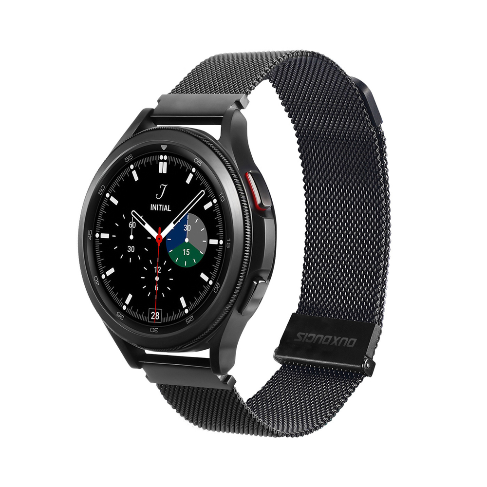 Ремешок из нержавеющей стали черного цвета от Dux Ducis для смарт часов Samsung Galaxy Watch 3, 4, 5, 6 и 7 (размер крепления 20мм), серия Milanese Series (миланская петля)